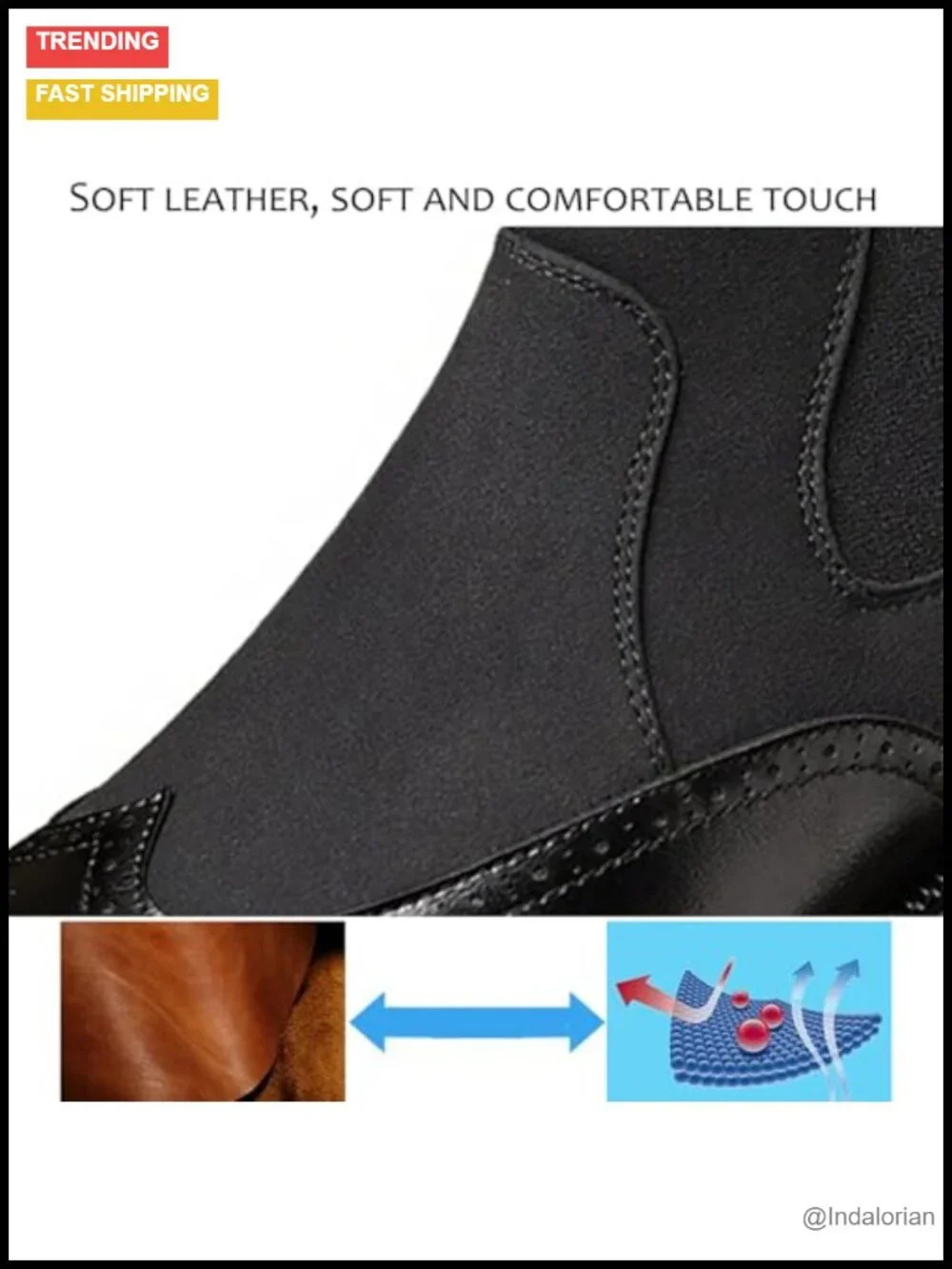 Men's Brogue Wingtip Chelsea Ankle Boots PU Leather Pointed Toe Slip-On Dress